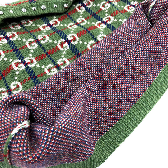 GUCCI sweater 713571 wool green GG Studs mens Used Authentic