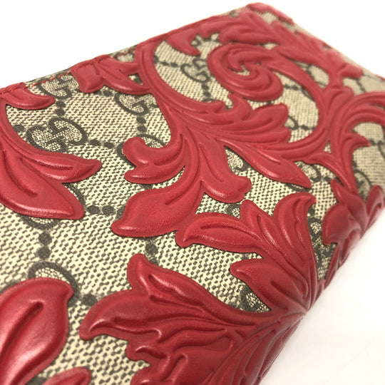 GUCCI Long Wallet Purse 410102 GG Supreme Canvas Red x brown GG Supreme Women Used Authentic