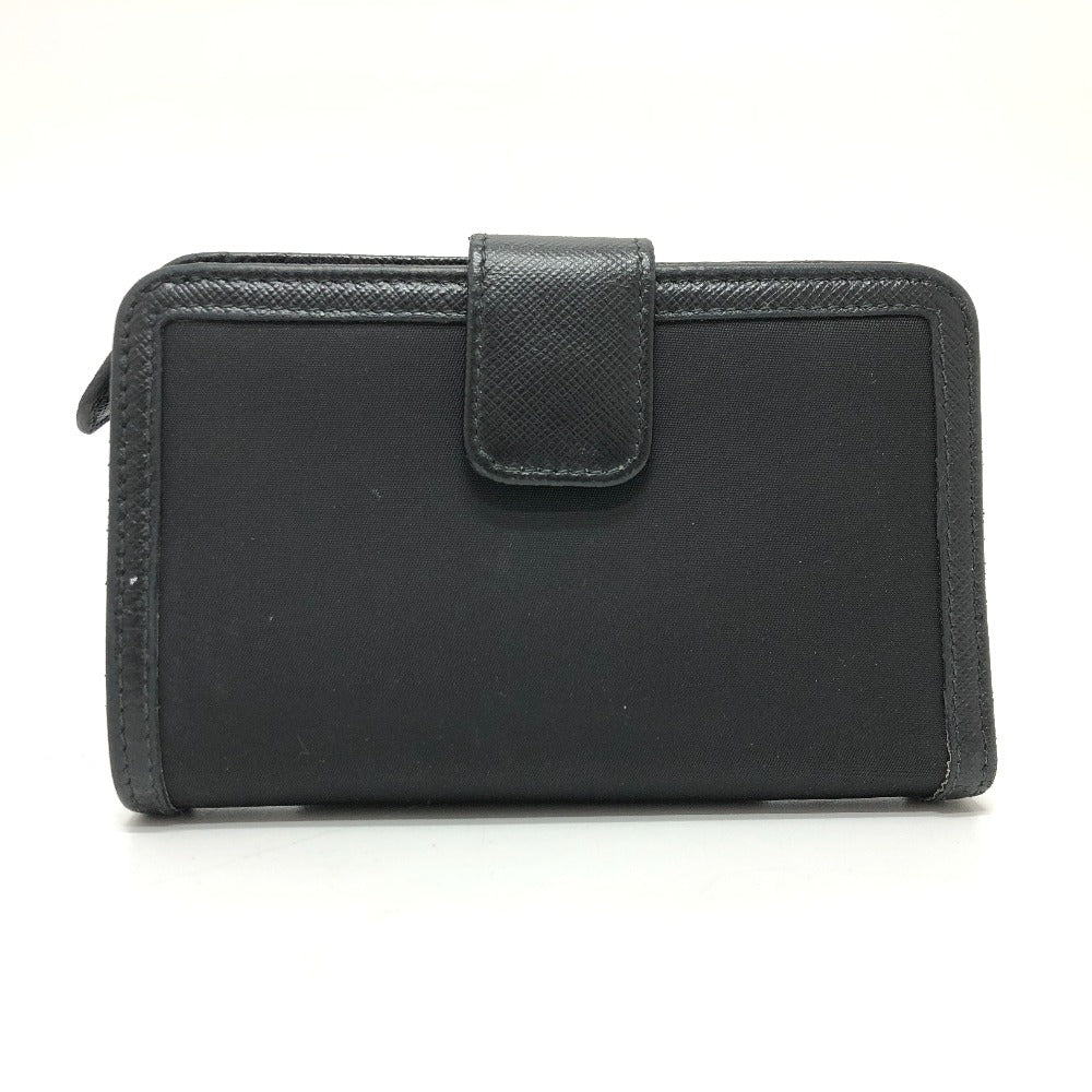 PRADA Folded wallet 1ML225 Nylon leather black triangle plate Women Used Authentic