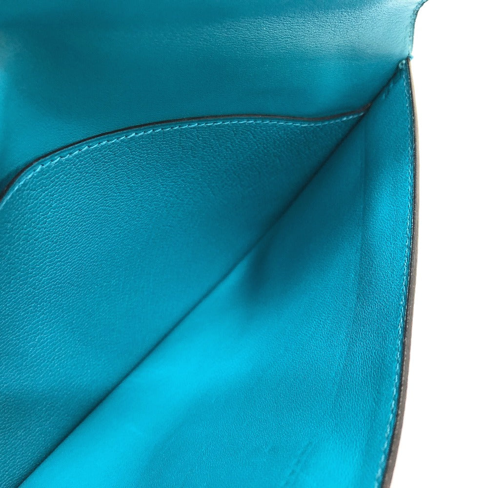 HERMES Pouch Chevre Misol Blue gene Stopper Chene Dunkle Women Used Authentic