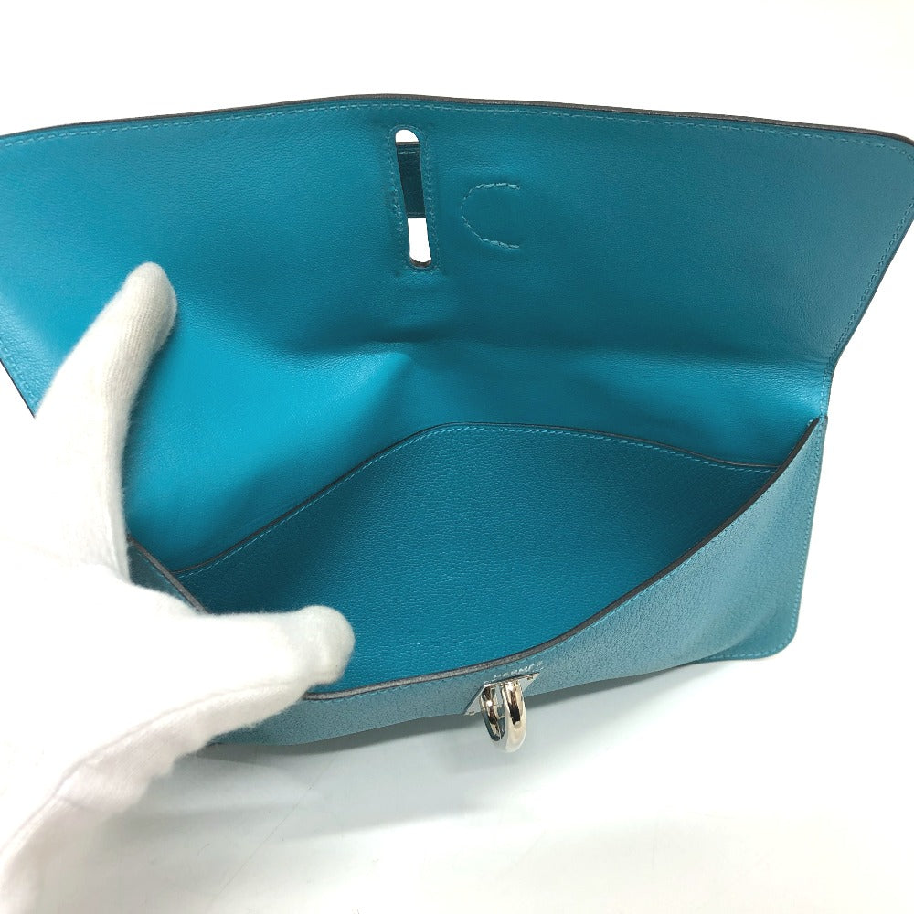 HERMES Pouch Chevre Misol Blue gene Stopper Chene Dunkle Women Used Authentic