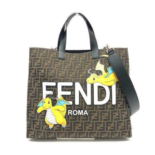 FENDI Tote Bag Canvas / leather Brown Zucca Pokemon Dragonite
