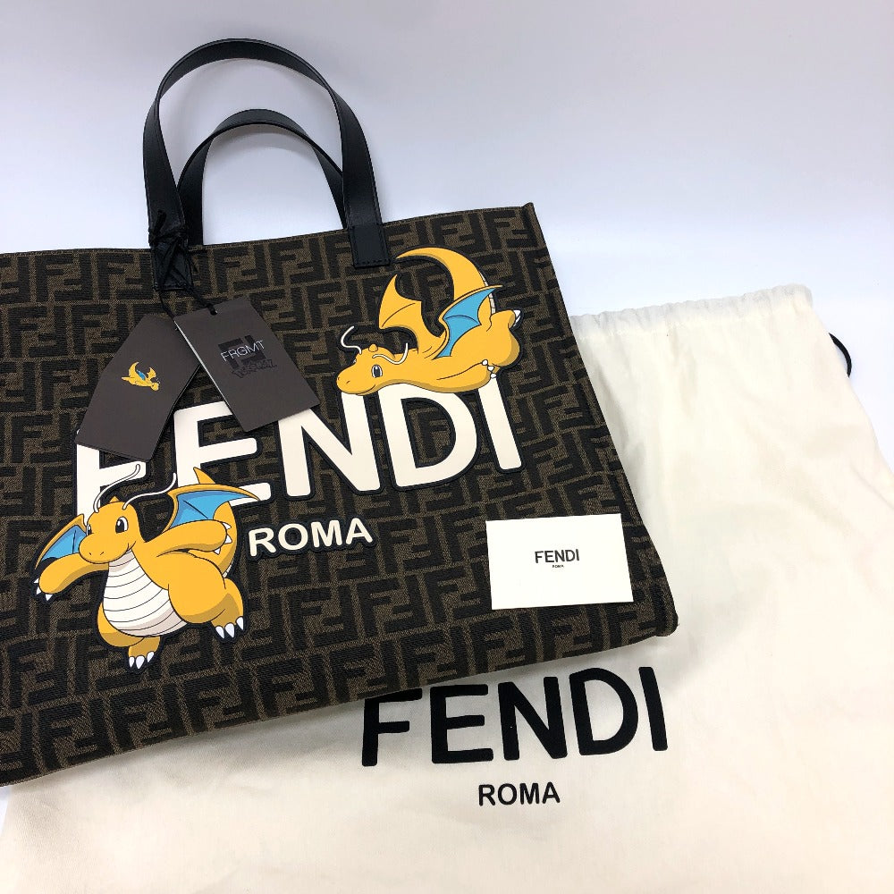 FENDI Tote Bag Canvas / leather Brown Zucca Pokemon Dragonite