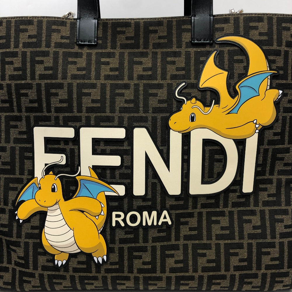 FENDI Tote Bag Canvas / leather Brown Zucca Pokemon Dragonite