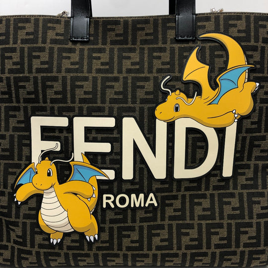 FENDI Tote Bag Canvas / leather Brown Zucca Pokemon Dragonite