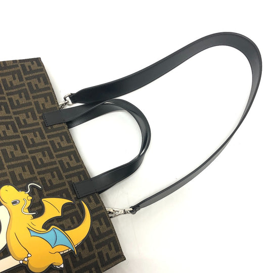 FENDI Tote Bag Canvas / leather Brown Zucca Pokemon Dragonite
