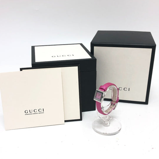 GUCCI Watches Quartz 128.5 Stainless Steel , Leather Silver G frame pink dial Women Used Authentic