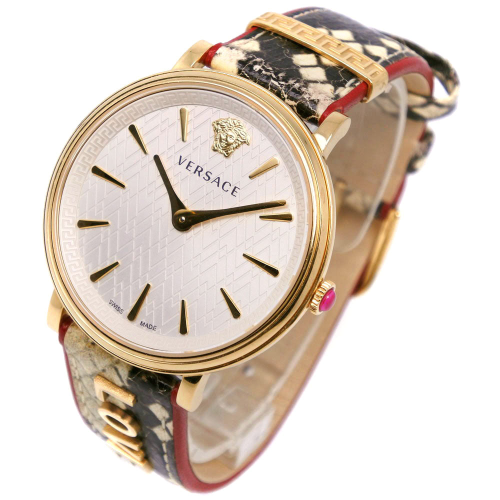 VERSACE Watches Quartz Stainless Steel , Leather gold LOVE White dial Women Used Authentic