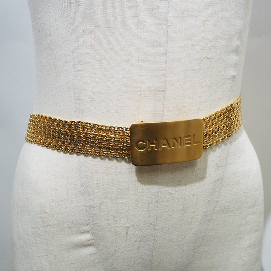 CHANEL belt A07689 Plated Gold gold With logo Chain Women 70 Used Authentic