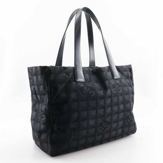 CHANEL Tote Bag A15991 Nylon canvas black New travel line Tote MM Women Used Authentic