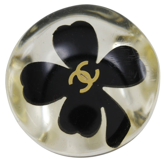 CHANEL Ring plastic Clear/Black COCO Mark Clover Women Used Authentic