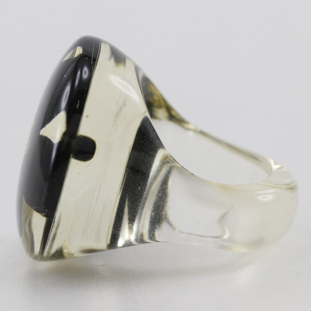 CHANEL Ring plastic Clear/Black COCO Mark Clover Women Used Authentic