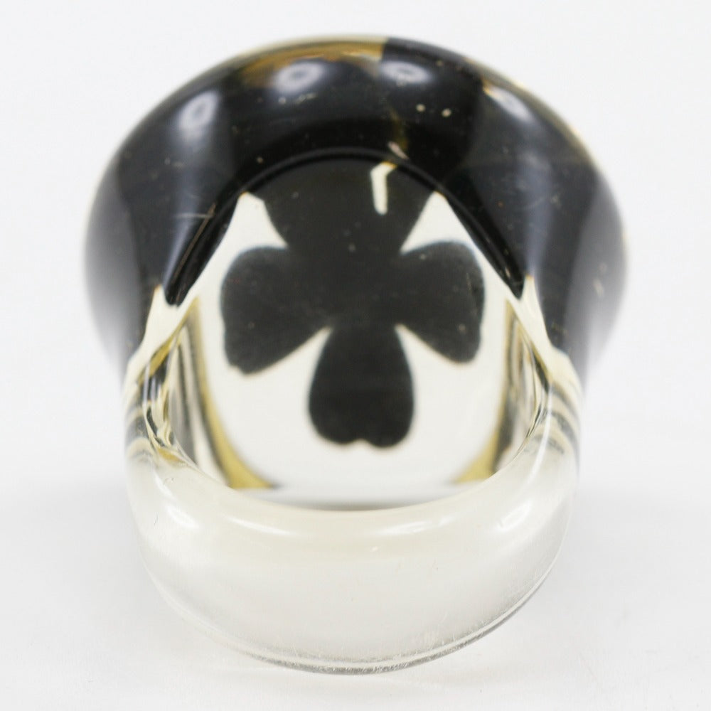 CHANEL Ring plastic Clear/Black COCO Mark Clover Women Used Authentic