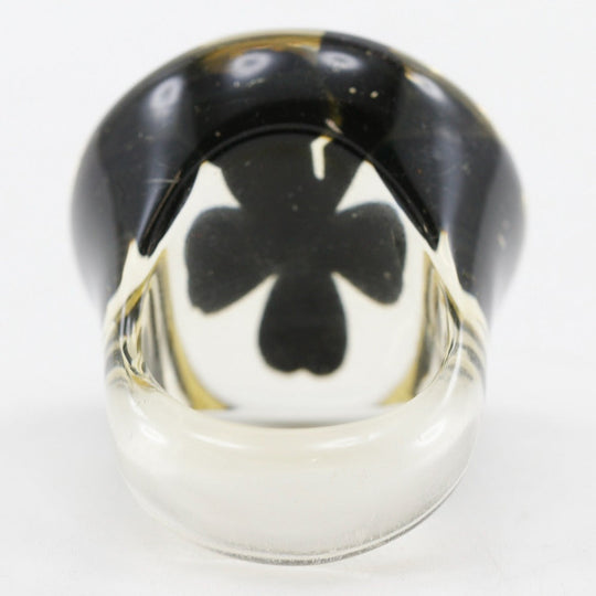 CHANEL Ring plastic Clear/Black COCO Mark Clover Women Used Authentic