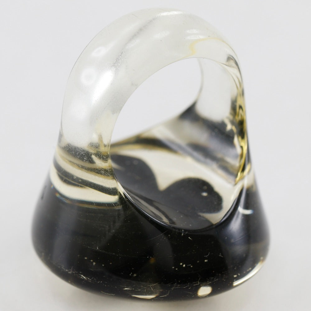 CHANEL Ring plastic Clear/Black COCO Mark Clover Women Used Authentic