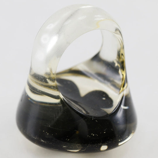 CHANEL Ring plastic Clear/Black COCO Mark Clover Women Used Authentic