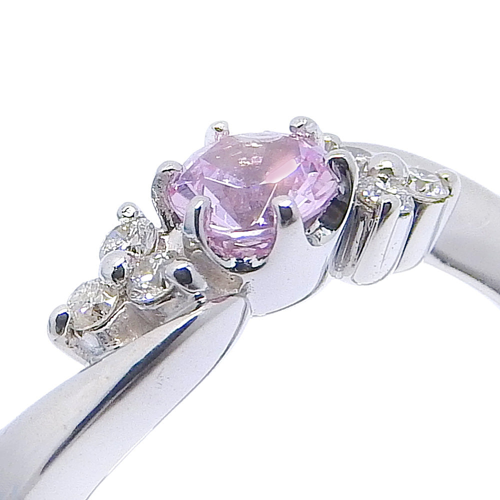 4℃Ring K18 White Gold, Diamond, Amethyst Silver Women Used Authentic