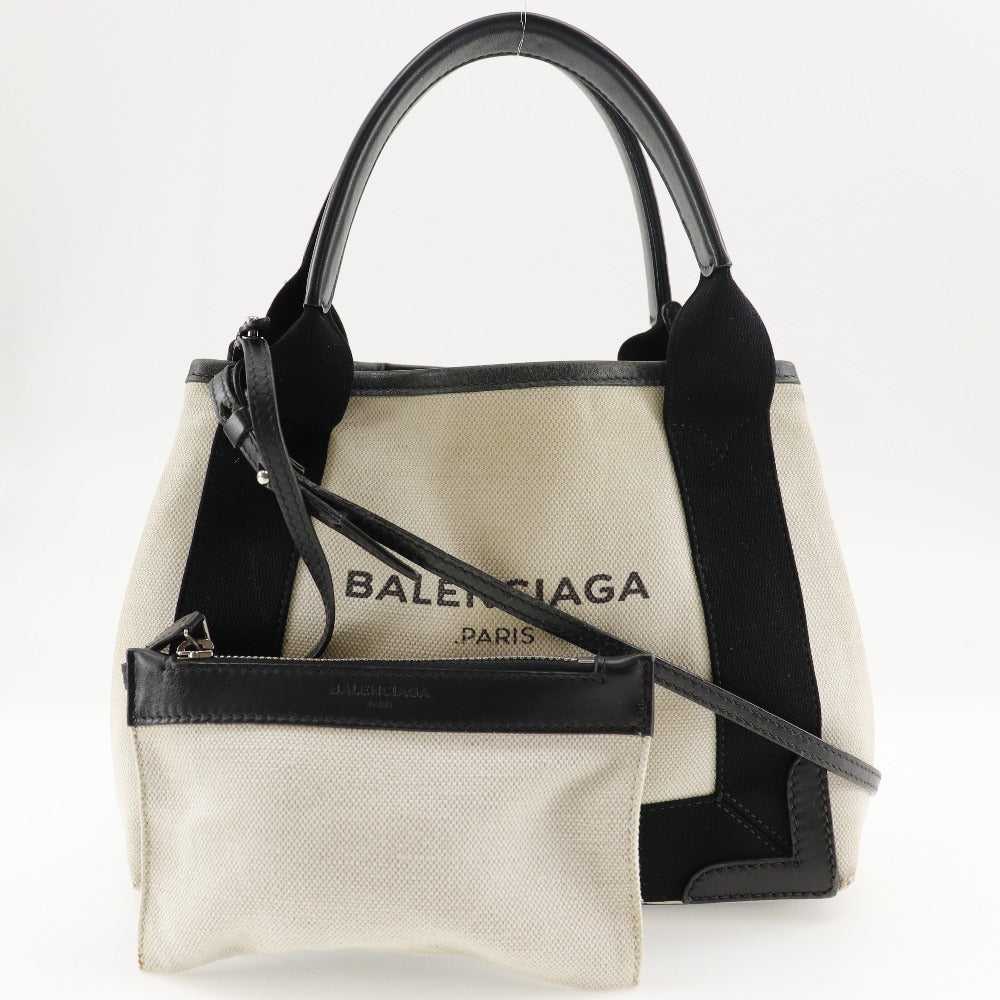 BALENCIAGA Handbag cotton beige Navy Cabas XS Women Used Authentic