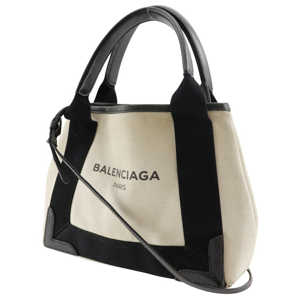 BALENCIAGA Handbag cotton beige Navy Cabas XS Women Used Authentic