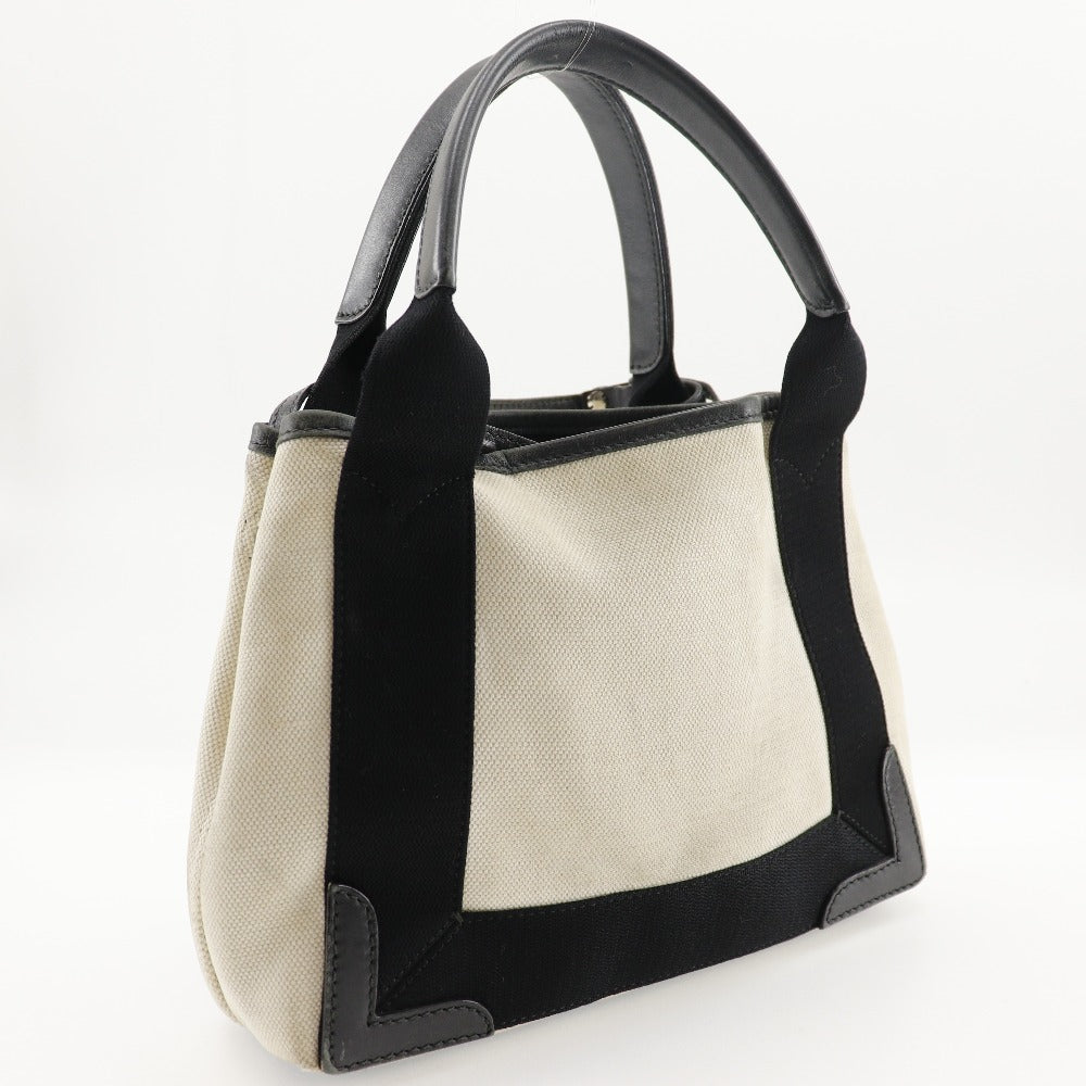 BALENCIAGA Handbag cotton beige Navy Cabas XS Women Used Authentic