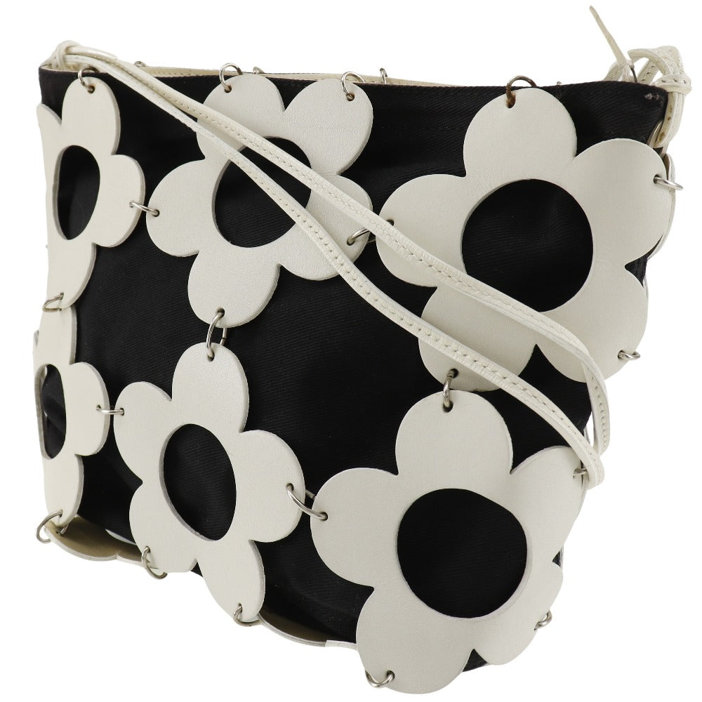 CELINE Shoulder Bag Leather, Canvas Off White/Black flour Women Used Authentic