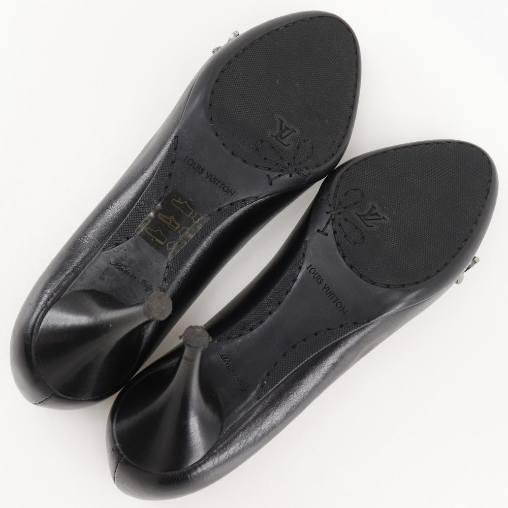 LOUIS VUITTON pumps leather black Round toe Monogram flower Women 34 Used Authentic