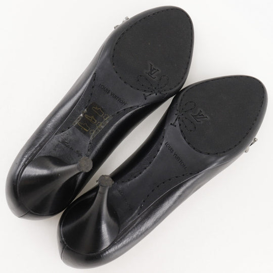 LOUIS VUITTON pumps leather black Round toe Monogram flower Women 34 Used Authentic