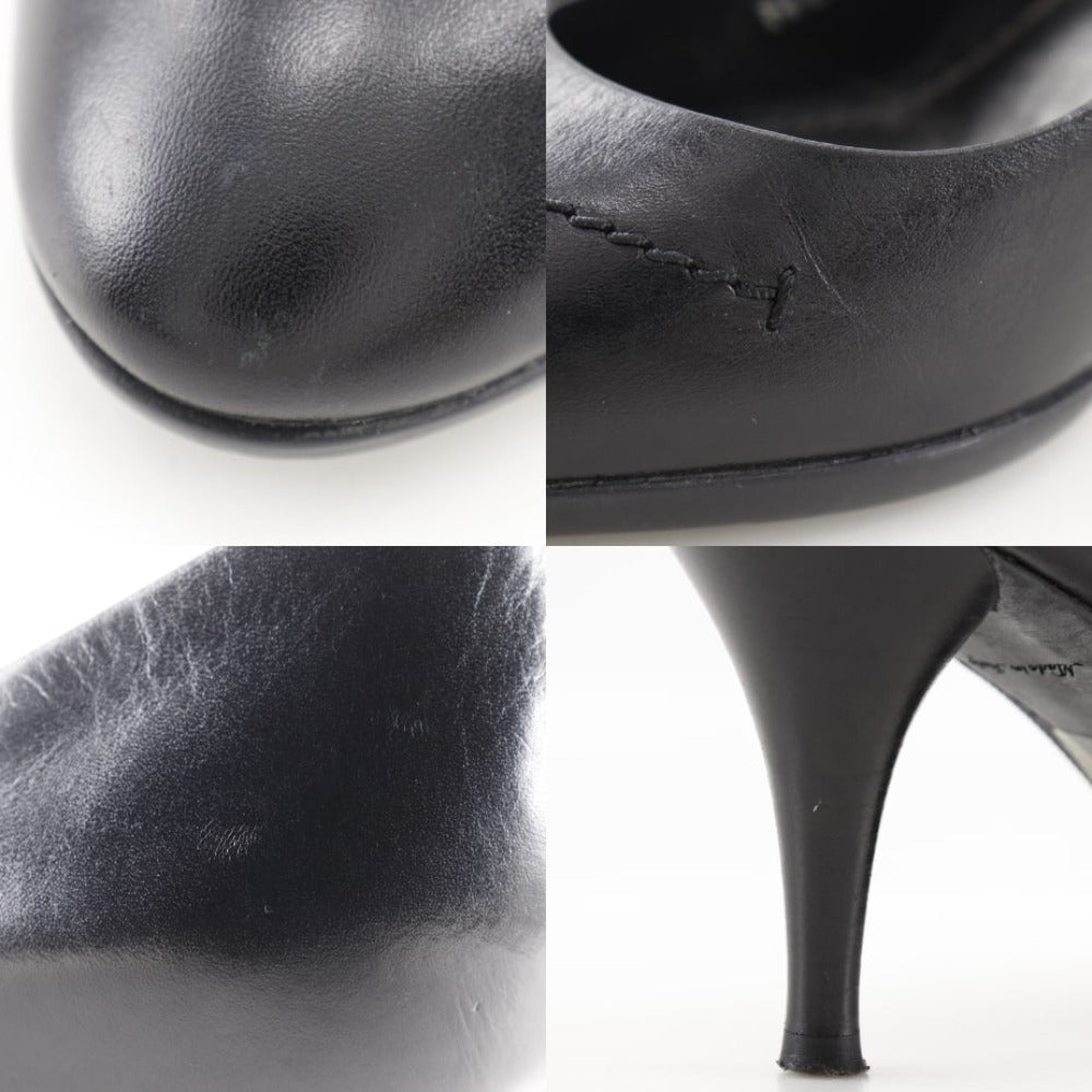 LOUIS VUITTON pumps leather black Round toe Monogram flower Women 34 Used Authentic