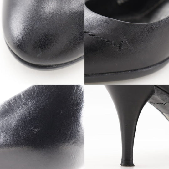 LOUIS VUITTON pumps leather black Round toe Monogram flower Women 34 Used Authentic
