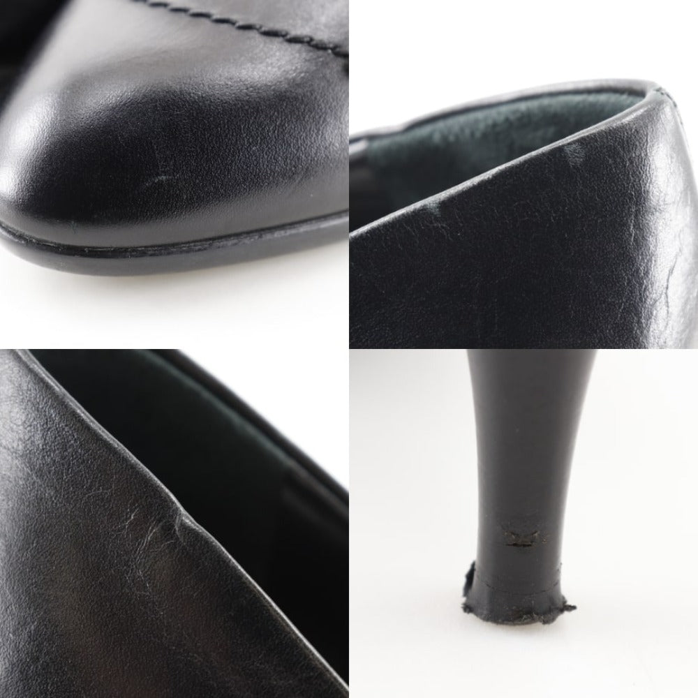 LOUIS VUITTON pumps leather black Round toe Monogram flower Women 34 Used Authentic