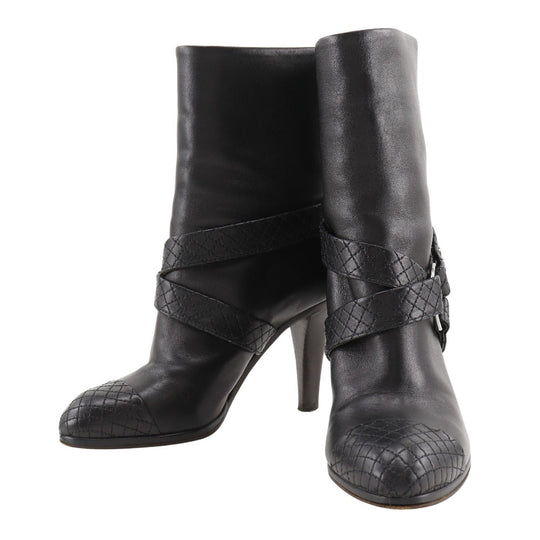CHANEL boots leather black Matrasse COCO Mark Women 34 1/2 Used Authentic