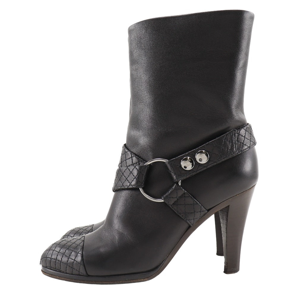 CHANEL boots leather black Matrasse COCO Mark Women 34 1/2 Used Authentic