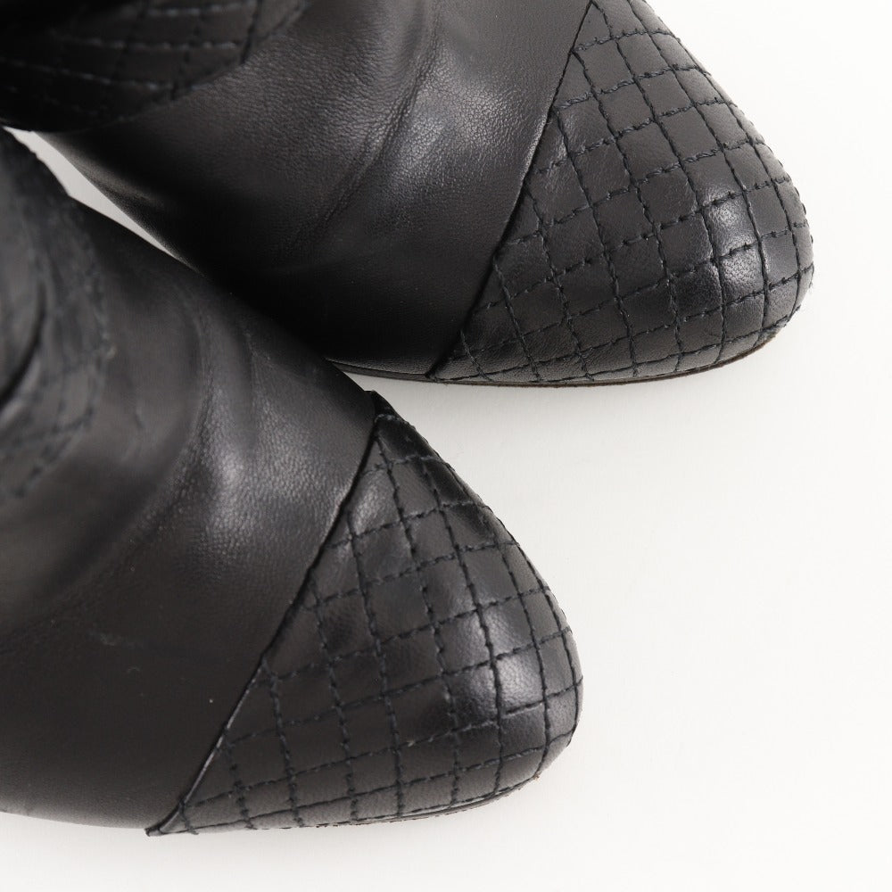 CHANEL boots leather black Matrasse COCO Mark Women 34 1/2 Used Authentic