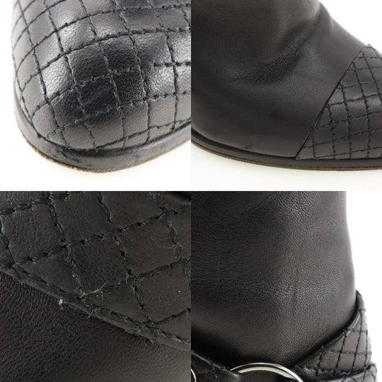 CHANEL boots leather black Matrasse COCO Mark Women 34 1/2 Used Authentic