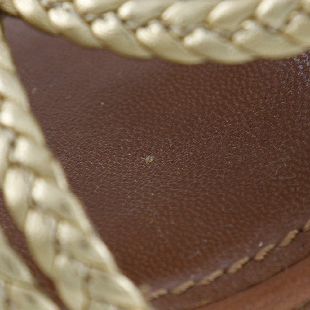 LOUIS VUITTON Sandals Leather, Wood gold Wedge sole Women 34 1/2 Used Authentic