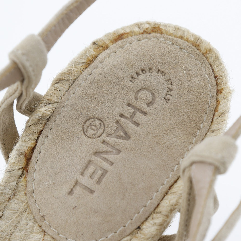 CHANEL Sandals Suede, Patent Leather beige Wedge sole COCO Mark charm Women 34 Used Authentic