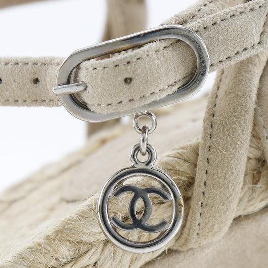 CHANEL Sandals Suede, Patent Leather beige Wedge sole COCO Mark charm Women 34 Used Authentic