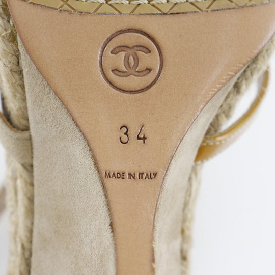 CHANEL Sandals Suede, Patent Leather beige Wedge sole COCO Mark charm Women 34 Used Authentic