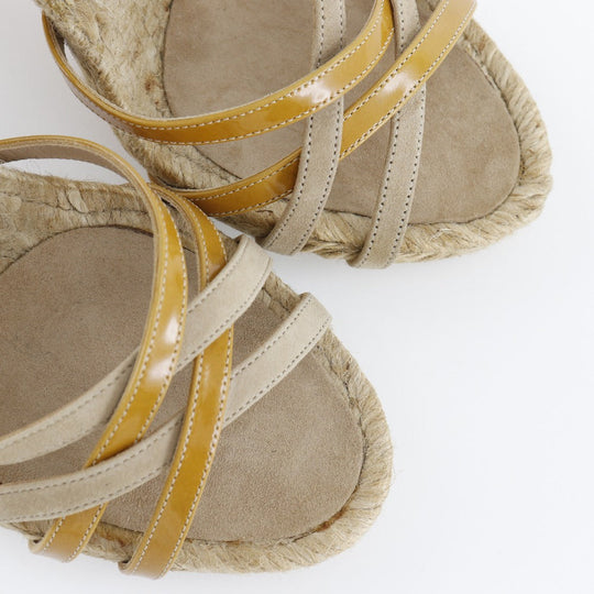 CHANEL Sandals Suede, Patent Leather beige Wedge sole COCO Mark charm Women 34 Used Authentic