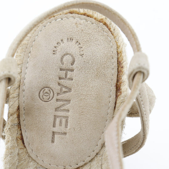 CHANEL Sandals Suede, Patent Leather beige Wedge sole COCO Mark charm Women 34 Used Authentic