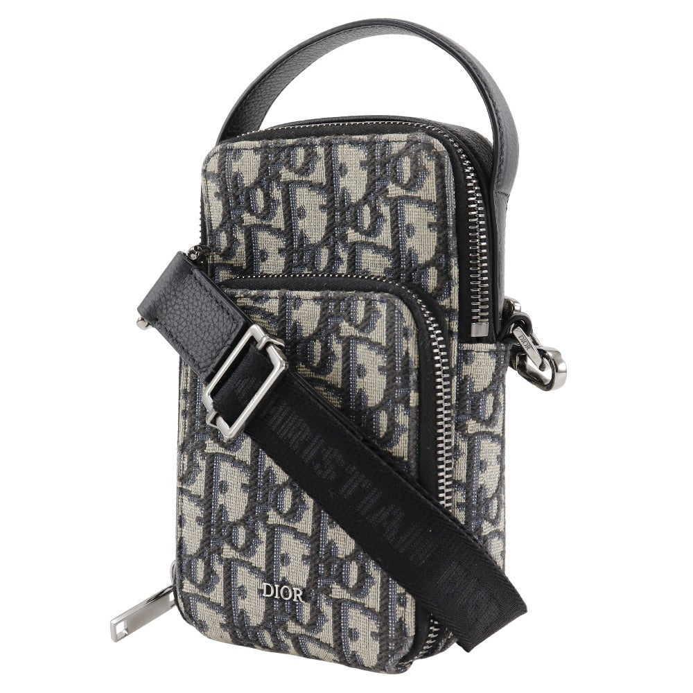 Christian Dior Shoulder Bag 2OBCA326YSE Canvas, Calfskin Navy blue 2WAY Oblique jacquard Rider Micro Pouch Women Used Authentic