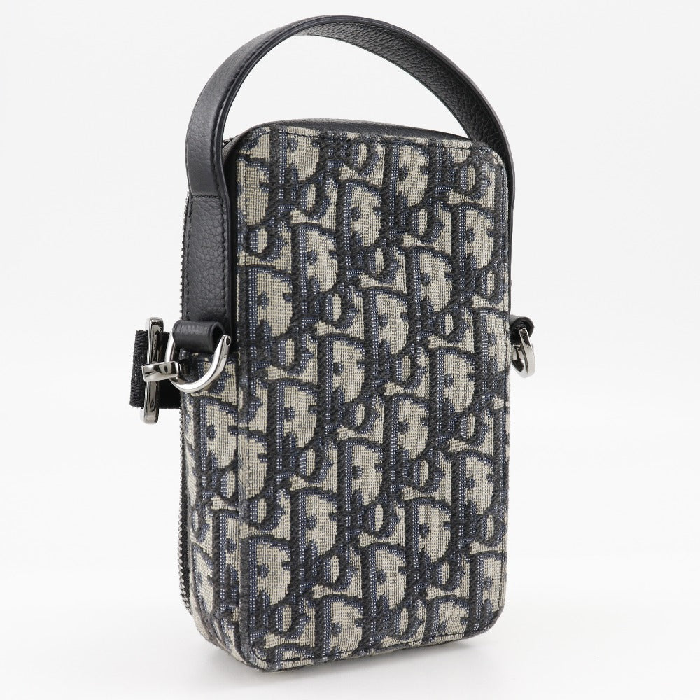 Christian Dior Shoulder Bag 2OBCA326YSE Canvas, Calfskin Navy blue 2WAY Oblique jacquard Rider Micro Pouch Women Used Authentic