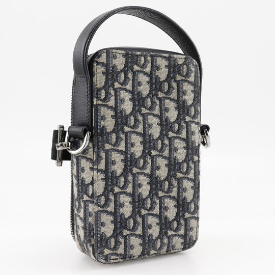 Christian Dior Shoulder Bag 2OBCA326YSE Canvas, Calfskin Navy blue 2WAY Oblique jacquard Rider Micro Pouch Women Used Authentic
