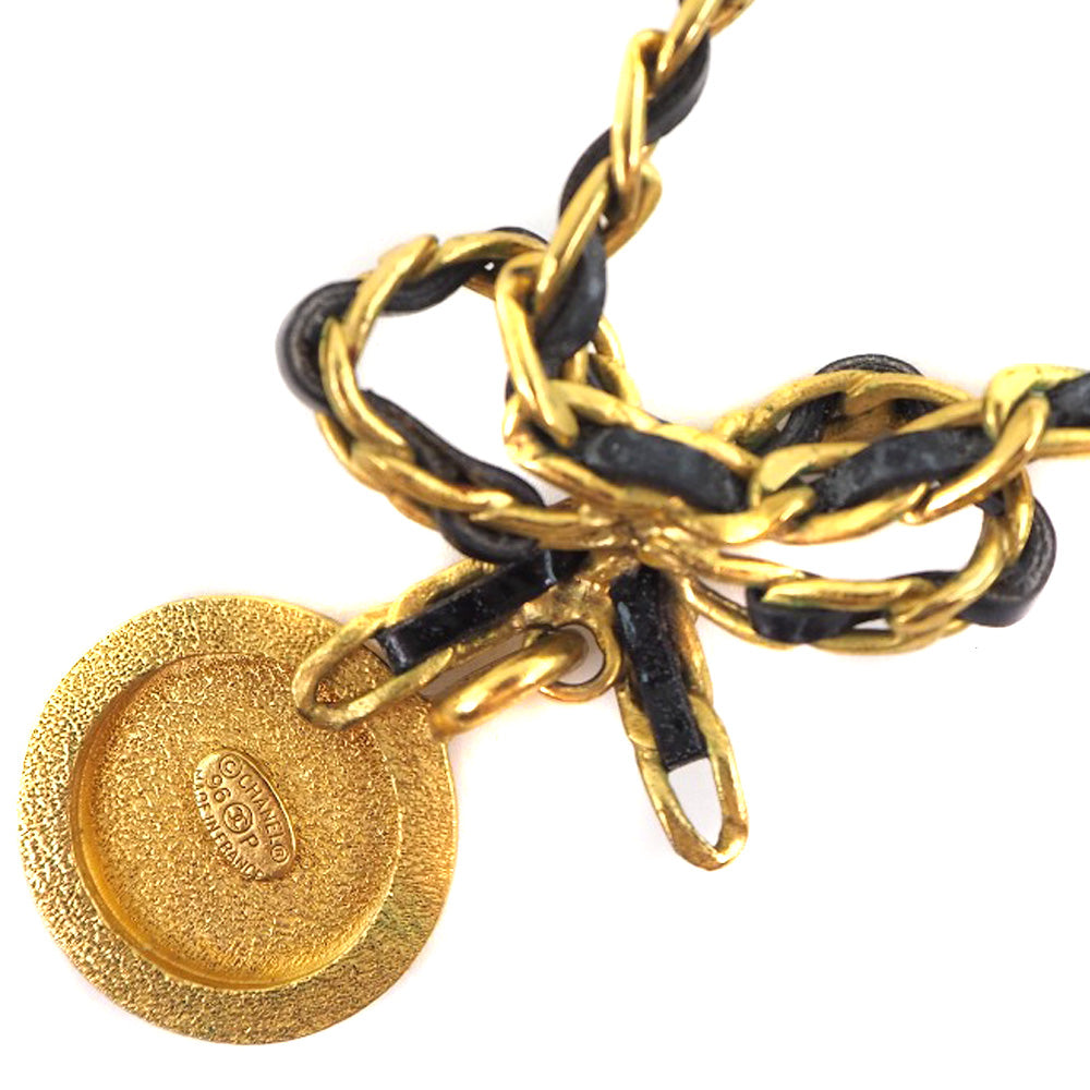 CHANEL Necklace Plated Gold, Rhinestones gold choker vintage coin ribbon Women Used Authentic