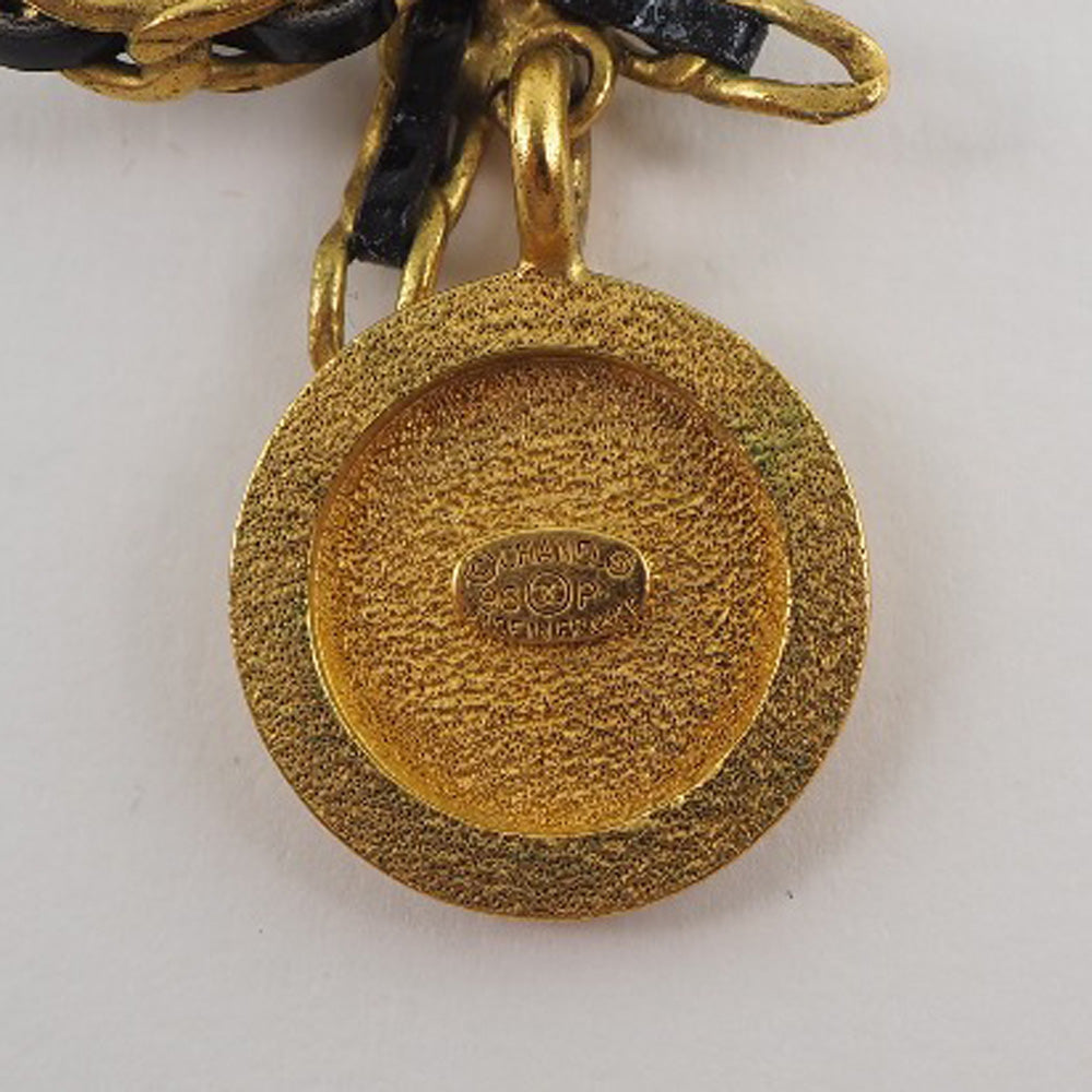 CHANEL Necklace Plated Gold, Rhinestones gold choker vintage coin ribbon Women Used Authentic