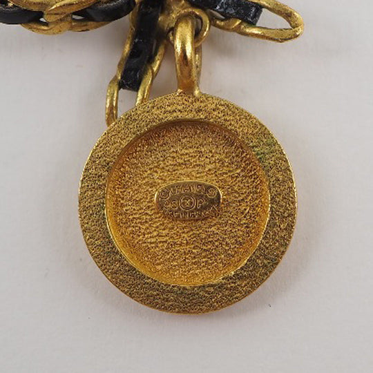 CHANEL Necklace Plated Gold, Rhinestones gold choker vintage coin ribbon Women Used Authentic