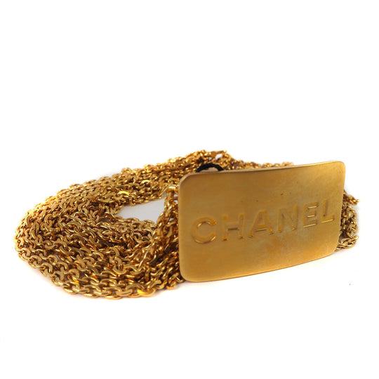 CHANEL belt A07689 Plated Gold gold With logo Chain Women 70 Used Authentic