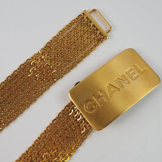 CHANEL belt A07689 Plated Gold gold With logo Chain Women 70 Used Authentic