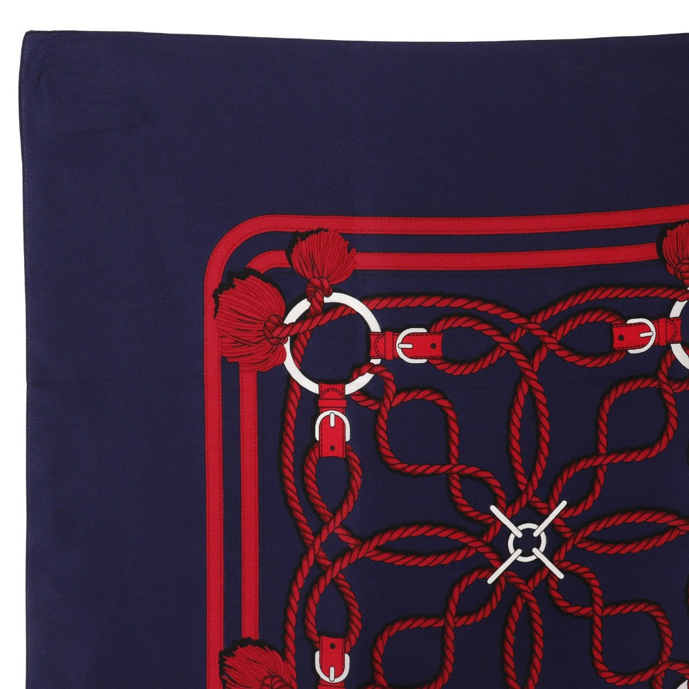 HERMES scarf silk Navy blue / red Rope Pattern Carre Women Used Authentic