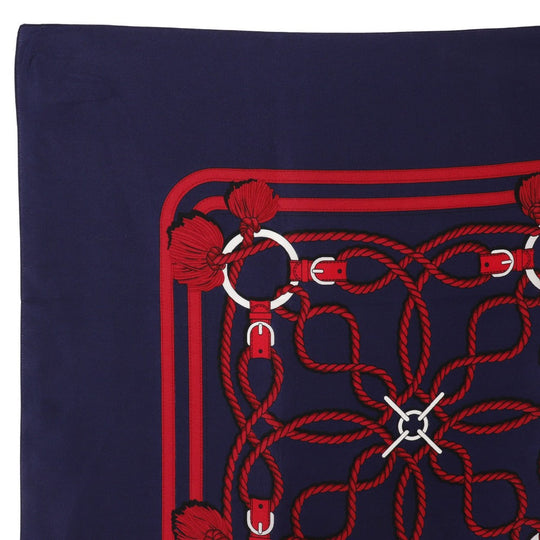 HERMES scarf silk Navy blue / red Rope Pattern Carre Women Used Authentic